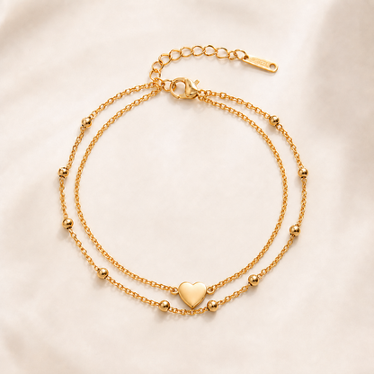Heart double layer chain anklet
