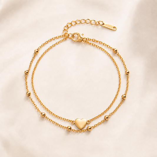 Heart double layer chain anklet