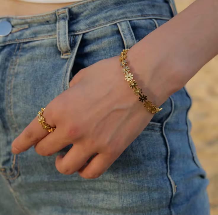 Anti tarnished flower kada bracelet