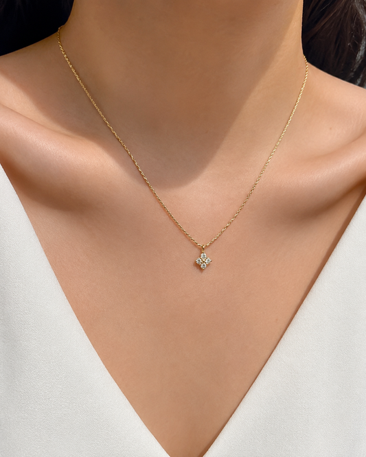 minimal diamond cluster gold necklace
