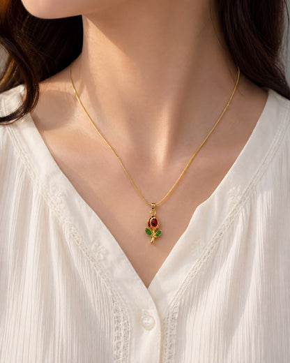 red rose gold pendant necklace