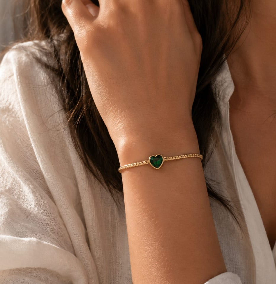 Green Heart Chain Bracelet