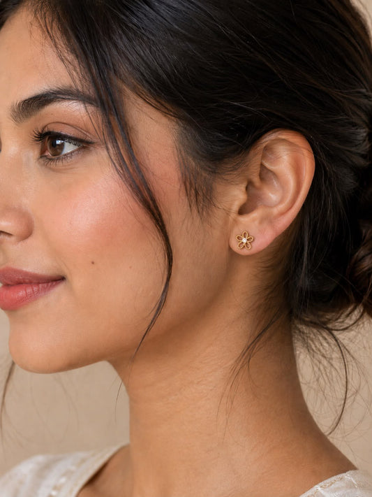 Gold Flower Minimal Earrings