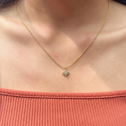 minimal diamond cluster gold necklace